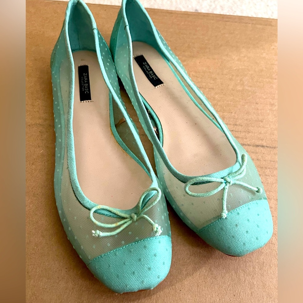 Zara mesh polka dot flats in mint green